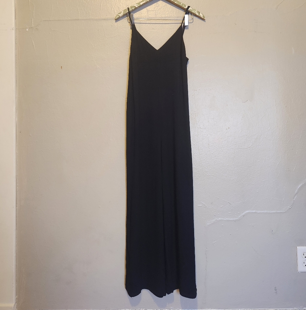 Reformation Womens Small Black Viscose Sleeveless V Neck Wide Leg Jumpsuit